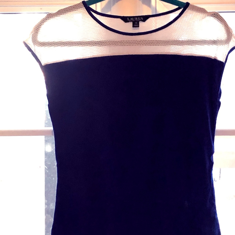 4/20🌟Lauren Ralph Lauren Navy Blue Shirt w/ Mesh top